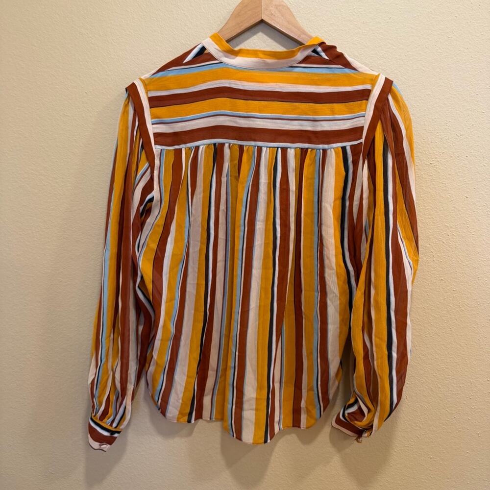 Frame Silk Yellow Tan Striped Overized Retro Button Front Long Sleeve Blouse XS - Picture 8 of 13